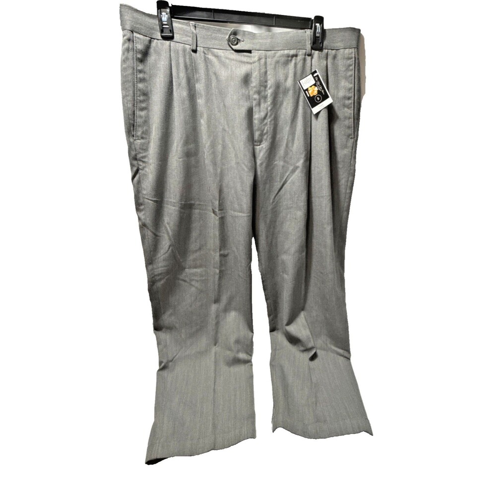 Hagar Mens Suit Pants 40x30 Grey Pleated Front Cuffed Straight Legs Mid Rise